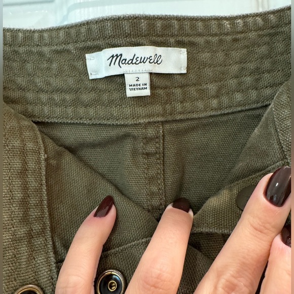 Madewell Button Front Military Green Denim Fray Hem Mini Skirt Yellow - Picture 5 of 5